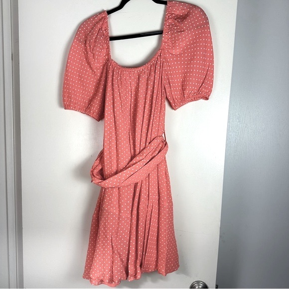 Cleobella Peach & White Polka Dot 100% Viscose Kimberly Belted Dress Size S - Picture 8 of 16